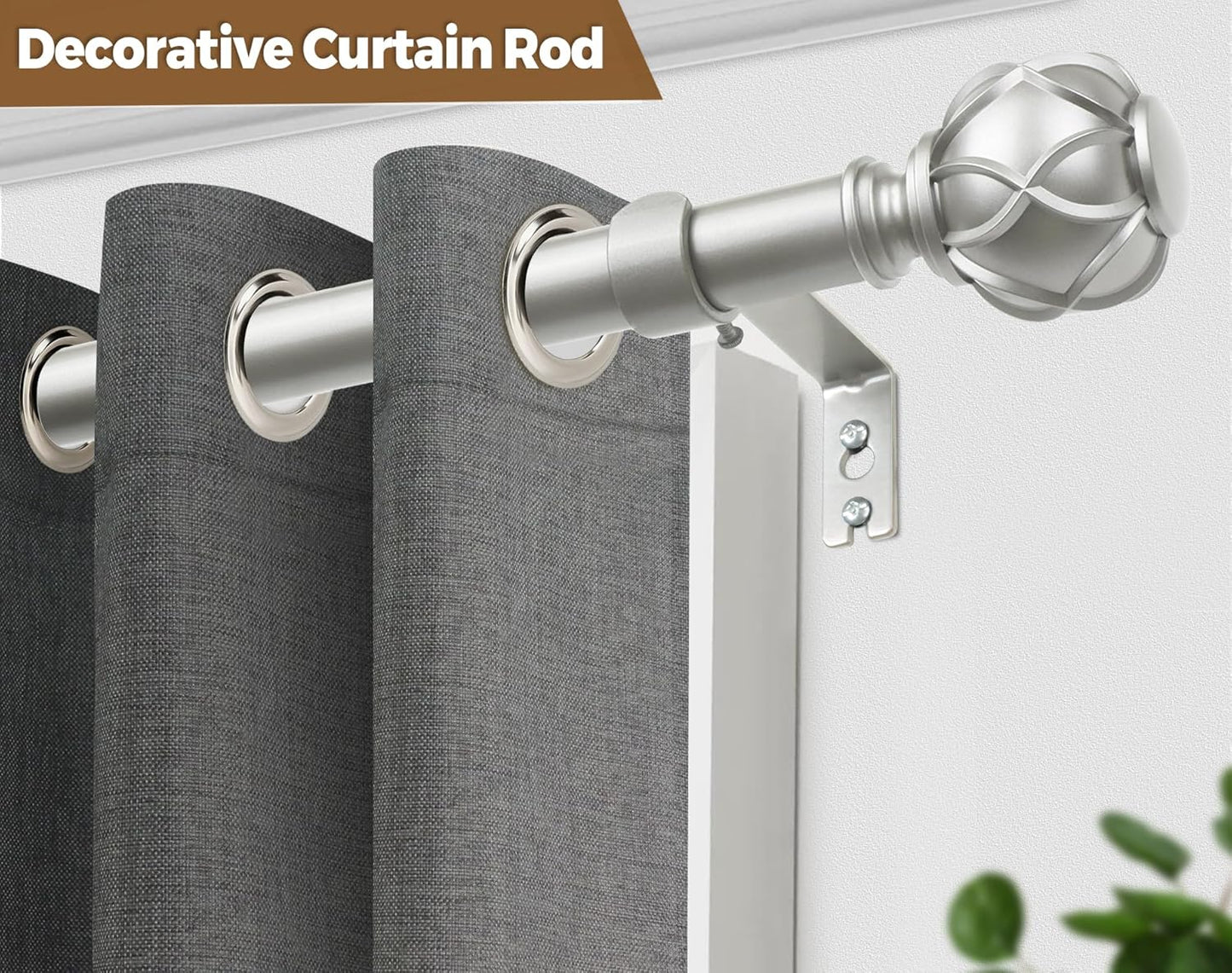 KAMANINA Curtain Rods for Windows 66 to 120 Inch, 7/8 Inch Antique Silver Heavy Duty Window Curtain Rod 32 to 120 (2.6-10ft), Adjustable Decorative Drapery Rods with Netted Texture End