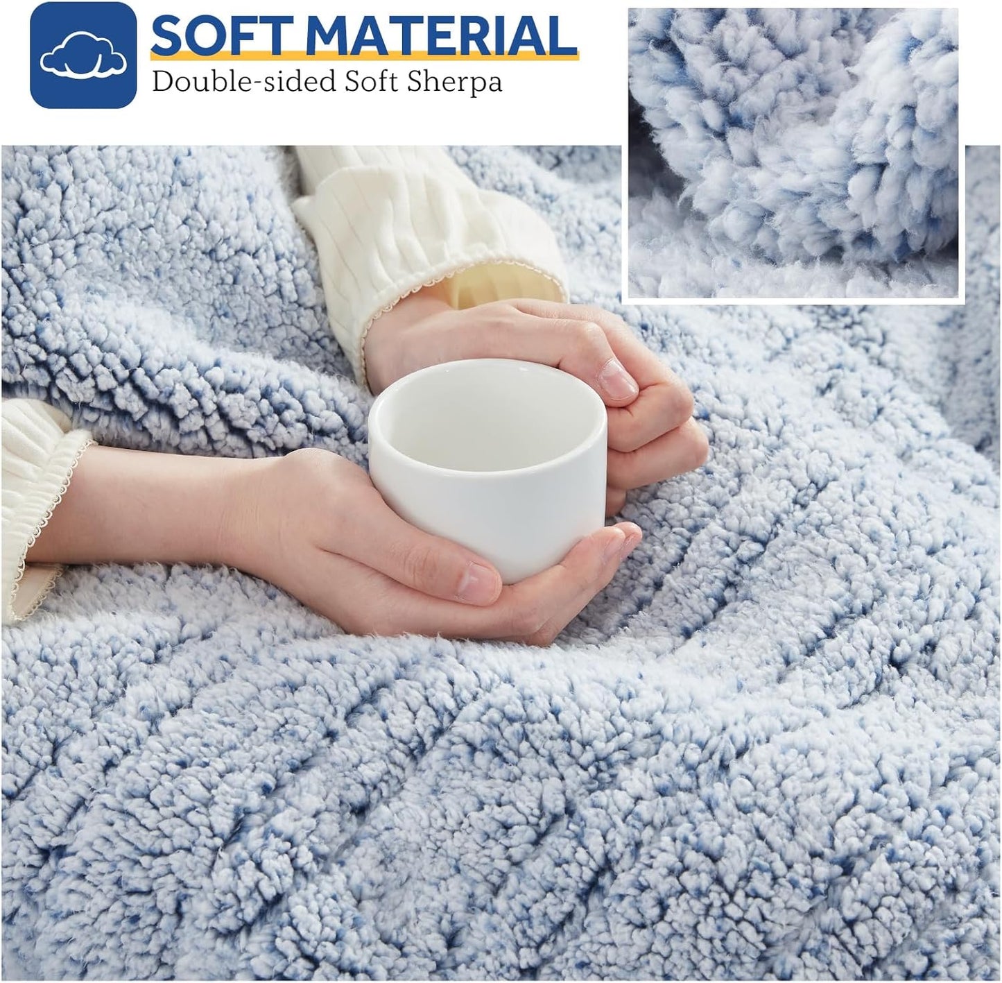 Sealy Electric Blanket Heated Throw 50"x60" Soft Double Sherpa Super Cozy with 6 Fast Heating Levels & 2-10 Hours Auto-Off, Over-Heat Protection, Machine Washable, Blue