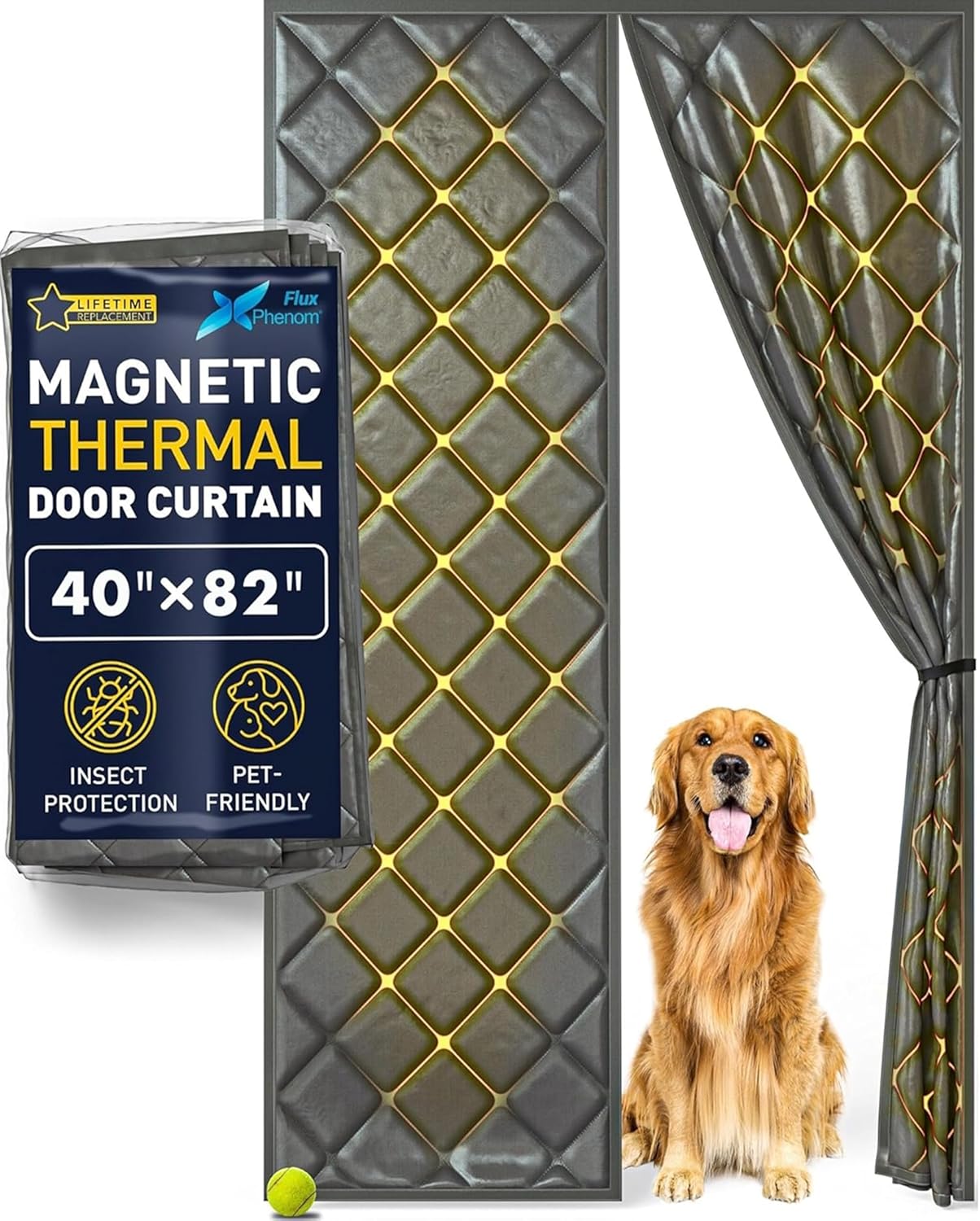 Flux Phenom Thermal Insulated Door Cover - Easy Install - Temperature Protection Barrier, Keeps Warm Air in, 50 Magnets for Secure Gap Free Closure, Magnetic Door Curtain for Winter - 40"x82"