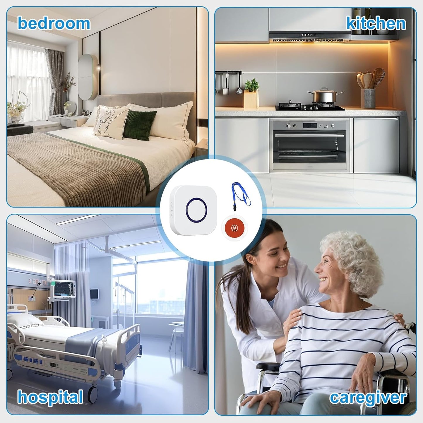 Caregiver Pager Wireless Emergency Button with SOS Alert for Seniors at Home - 38 Melodies 1000+ Feet Range for Elderly Patient Disabled Home Care Life Alert - 1 Plugin Receiver + 1 Transmitter White