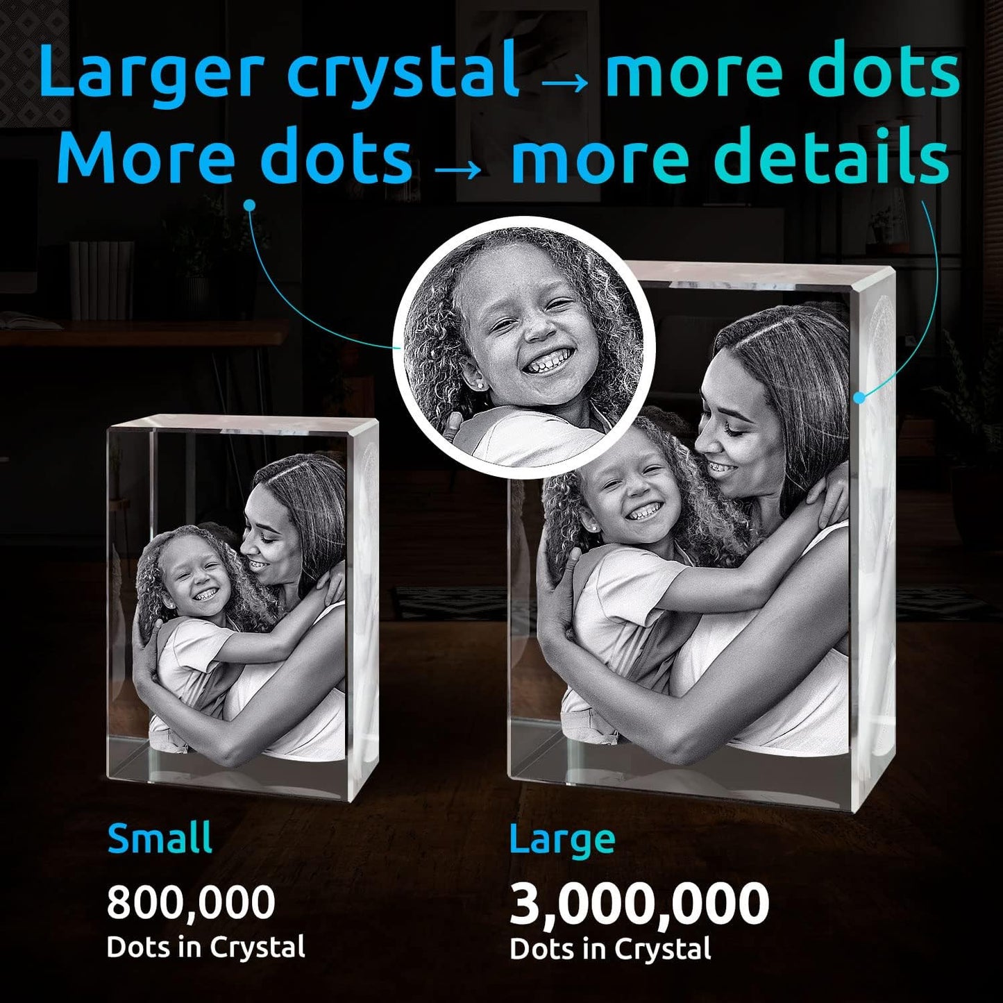 ArtPix 3D Premium Crystal Photo, Christmas Personalized Gifts for Women, Wife, Her, Him, Men, Husband, Grandma, Great Xmas Customized Gift With Your Own Photo, Custom Glass 3D Laser Etched Picture