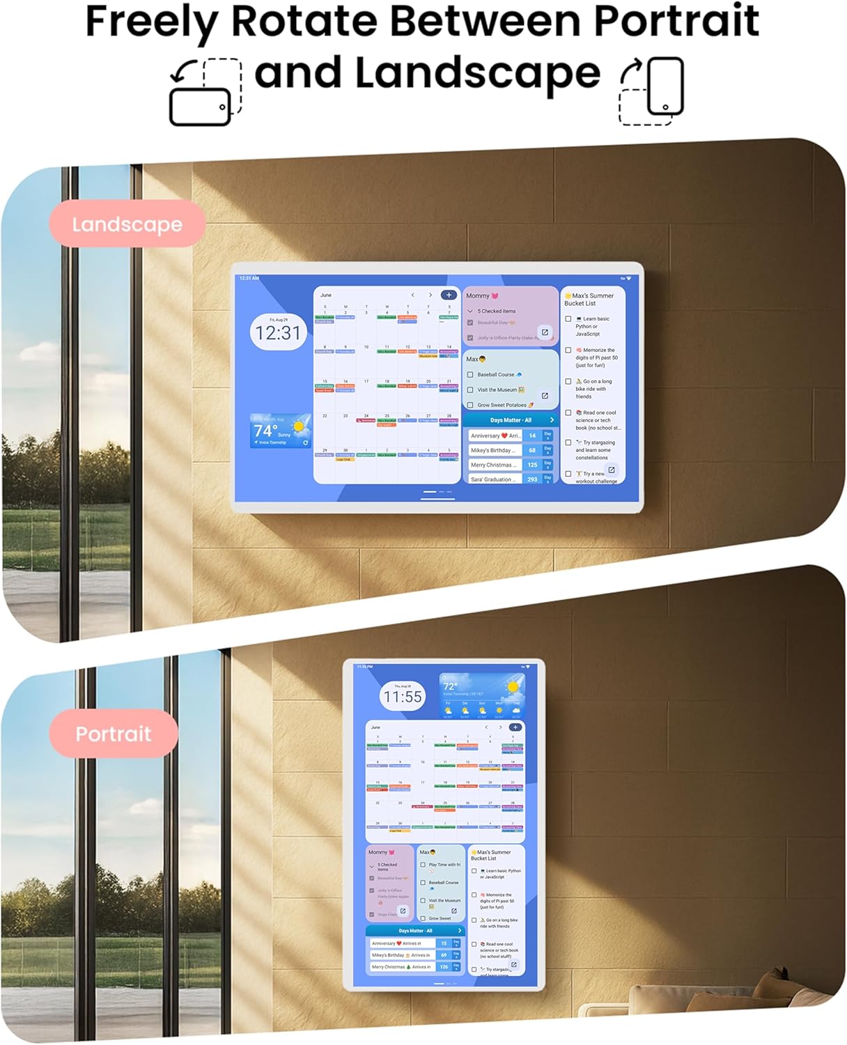 24 Inch Digital Planner Wall Planner Touch Screen Chore Chart Syncs All Android Tablet Apps To Do List Notepad Electronic Smart Calendar Digital for Family Meal Planner Support Via App Store Wall Mount White (White, 24 Inch)