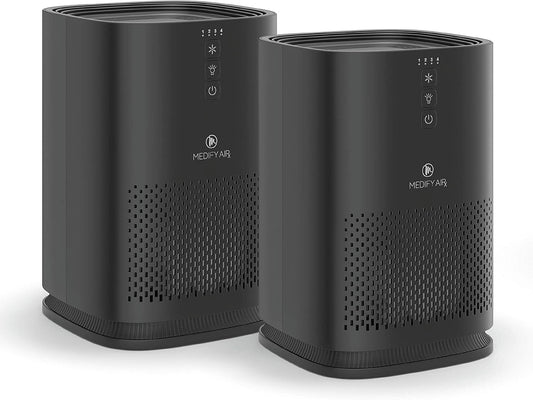 Medify MA-14 Air Purifier with True HEPA H13 Filter | 428 ft² per Hour for Smoke, Odors, Pollen, Pets |Removal to 0.1 Microns | Black, 2-Pack