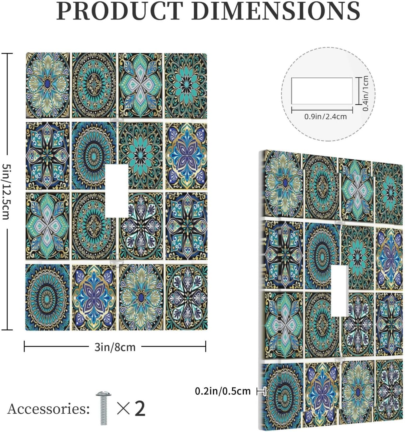 Decorative Light Switch Cover Mandala Decorative Rustic Vintage Turquoise Pattern 1 Gang Single Toggle Device Electrical Faceplate Switchplates Decorator Outlet Wall Plate for Bedroom Bathroom