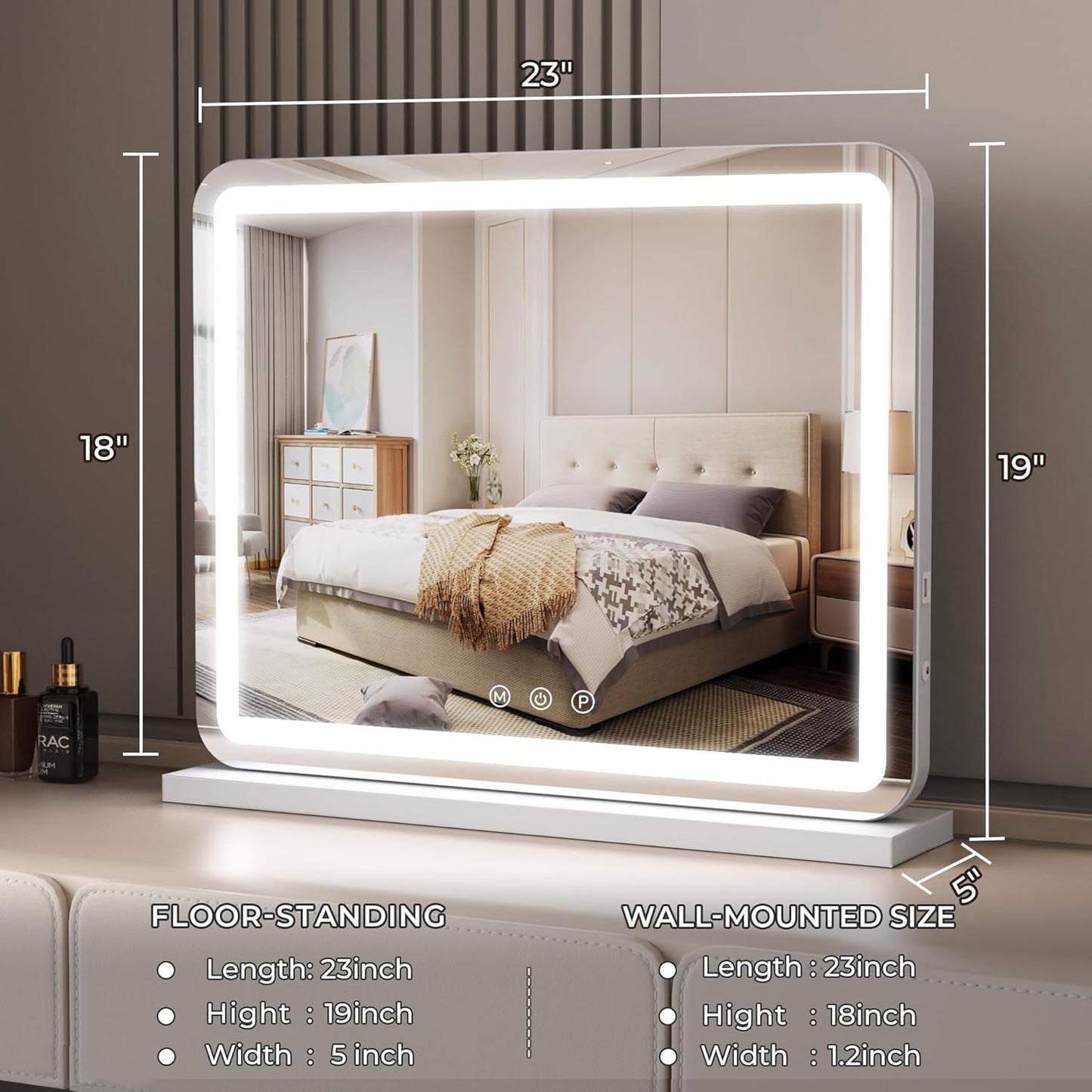 ZL ZELing Vanity Mirror with Lights, 23 Inch Large Makeup Mirror with LED Lights, Smart Touch Dimmable 3-Color Light, Memory Function, USB Charging Port, and Magnifying Glass
