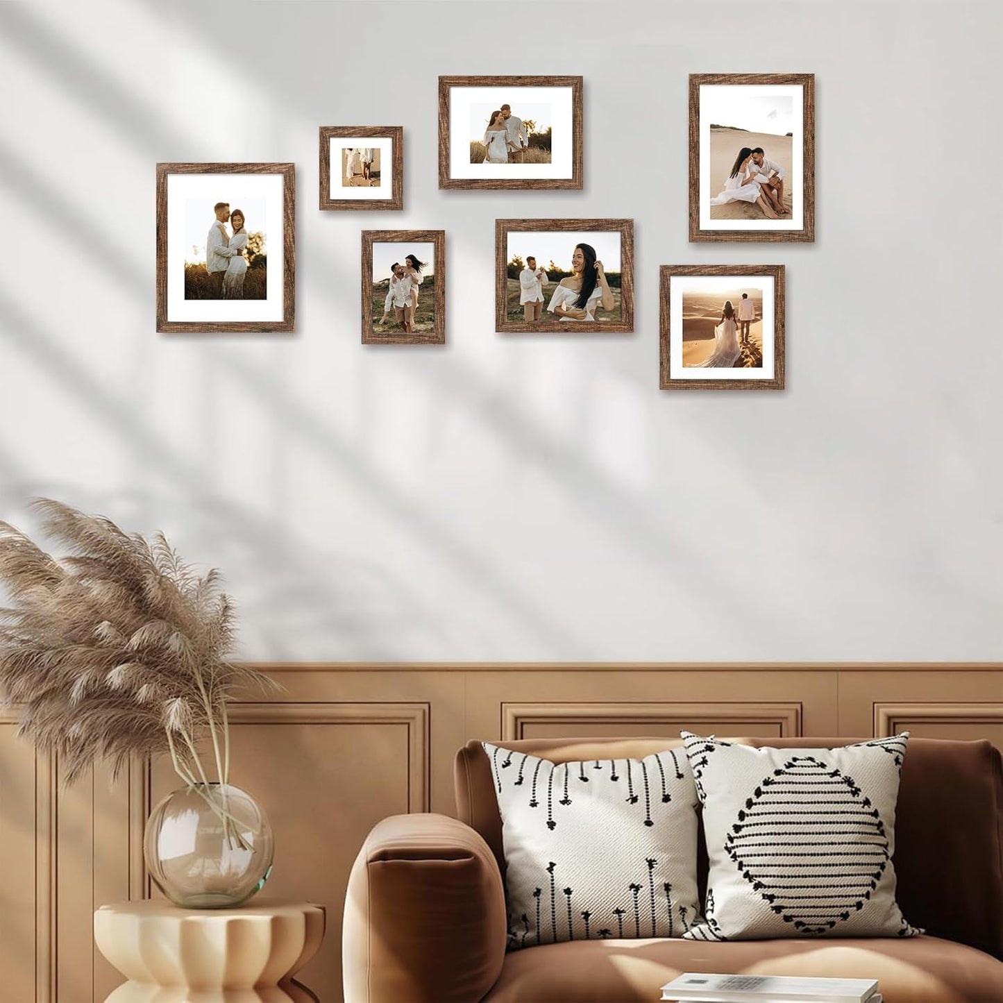 iRahmen 12x12 Picture Frame Set of 4 with Tempered Glass, Rustic Frame Display 10x10 Pictures with Mat or 12 x 12 Without Mat, Wood Square Photo Frames for Desktop Display and Wall Mounting