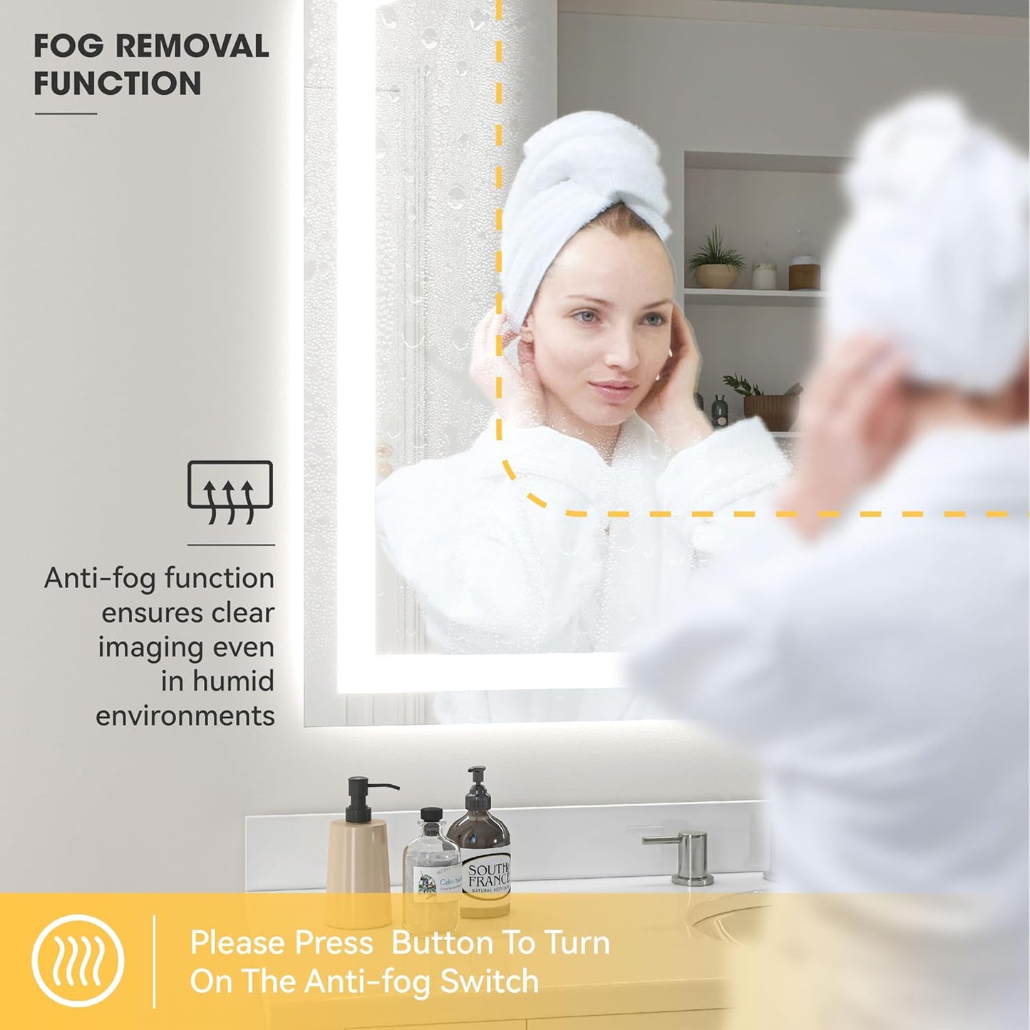 Hasipu 55" x 36" LED Bathroom Mirror Arch Vanity Mirror with Lights Frontlit Smart Touch Sensor Dimmable 3 Colors Temperature Shatterproof Wall-Mounted Vanity Mirror Metal Frame