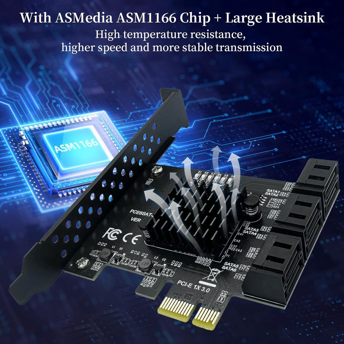 PCI-E 1X to SATA 3.0 Controller Card, 6-Port SATA III 6Gbps Expansion Card Supports PCI-Express (1x/4x/8x/16x) Slots Compatible with SSDs and HDDs, for Windows/XP/MAC/Linux Systems