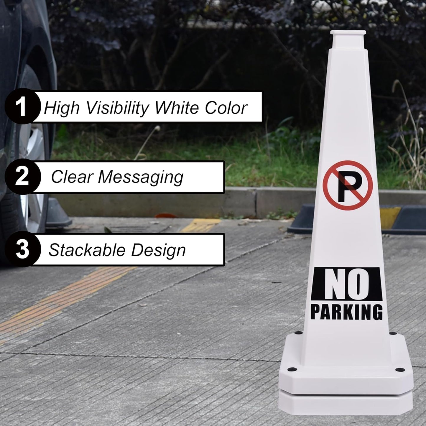 OrangeStar 6-Pack 28" No Parking Cones, Large 4-Sided Traffic Cones with Heavy Rubber Base for Parking Lot Control, Safety, Driveway | Indoor Outdoor Use