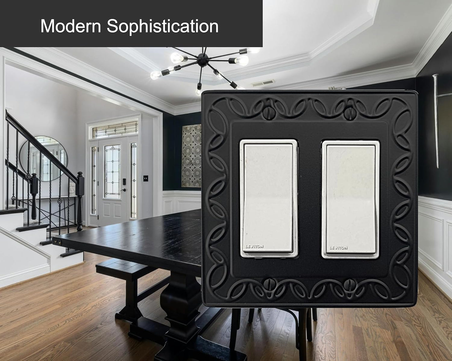 Double Decorator Light Switch Cover NovaBloom Metal Wall Plate, 2-Pack Black 2 Gang Double Rocker, for Receptacle Dimmer GFCI Outlet Switch Cover Decorative Wallplate, Durable