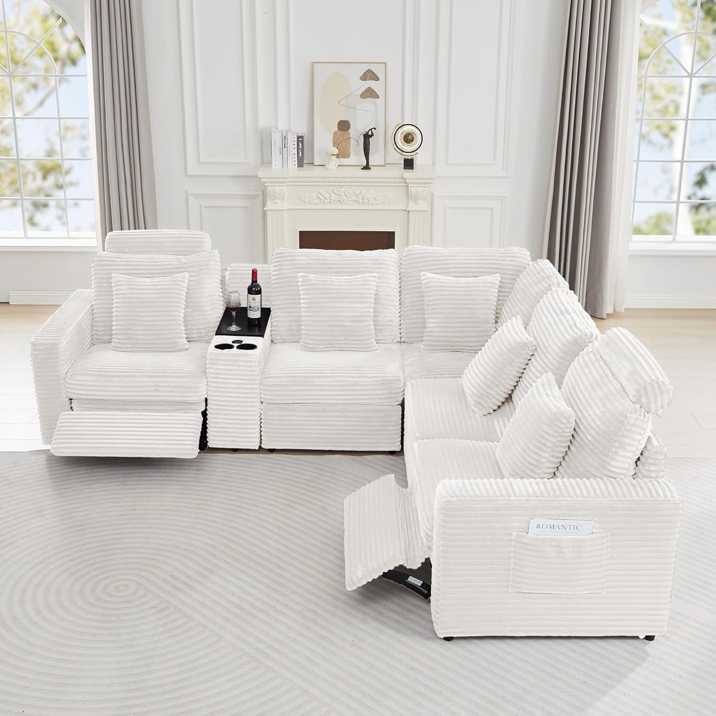 LEVNARY Modular Corner Chair, Faux Rabbit Fur Upholstered Single Corner Seat for Sectional Sofas (White)