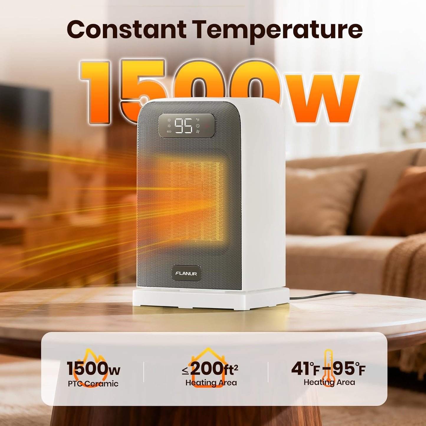 Space Heaters for Indoor Use, 1500W Small Desk Heater with Remote, Thermostat, 4 Modes, 12H Timer, LED Display, Safety Protection, 70° Oscillating Heater for Office Bedroom Home (White, 1Pack)