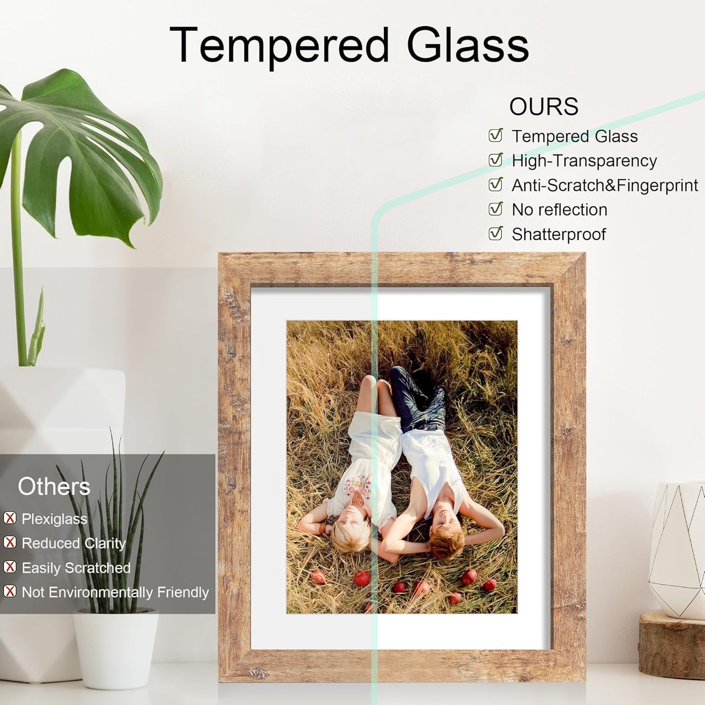 iRahmen 10x12 Picture Frame with HD Tempered Glass, Display Pictures 8x10 with Mat or 10 x 12 Without Mat, Wood Photo Frame for Tabletop and Wall Display (Rustic Brown, 1 Pack)