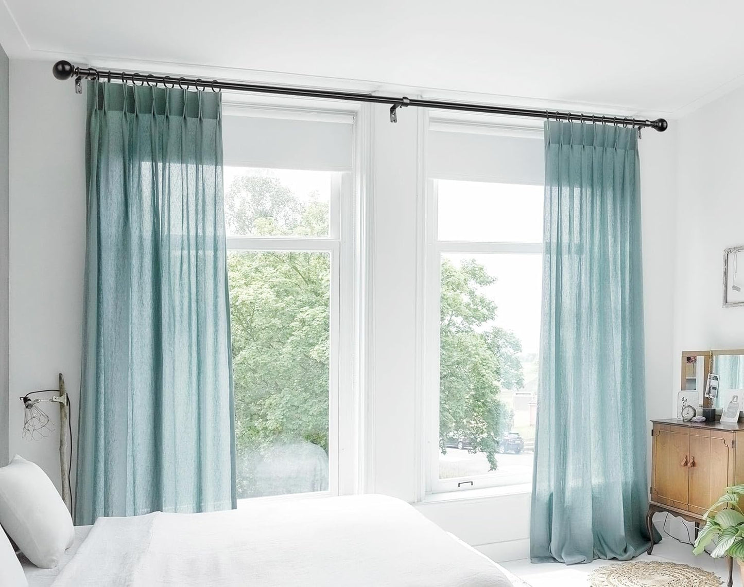 KAMANINA Black Curtain Rods for Windows 66 to 120 Inches (5.5-10ft), Long Heavy Duty Curtain Rod, 7/8 Inch Decorative Drapery Rod with Round Finials