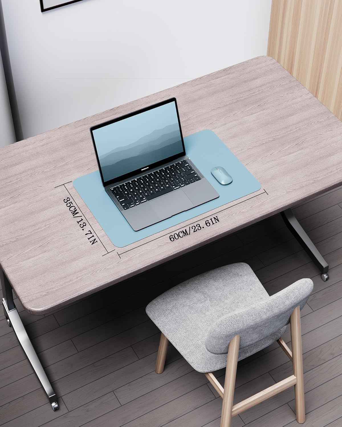 YSAGi Double-Sided Desk Pad, 23.6"x13.7" Leather Desk Mat, Eco Cork Desk Pad Protector, Large Mouse Pad for Desk, Waterproof Desk Blotter Pad, Desk Writing Pad for Office Work/Home(Baby Blue/Cork)