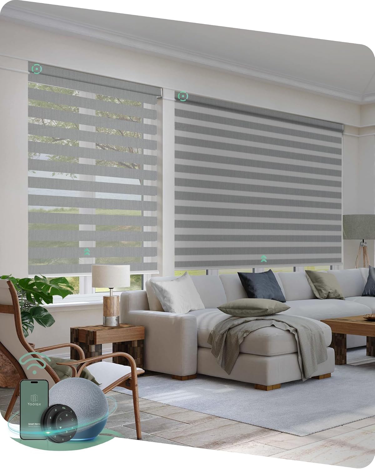 Yoolax Motorized Zebra Blinds Compatible with Alexa,Motorized Blinds with Remote Smart Automatic Custom Electric Window Blinds Cordless Indoor Blackout for Home Bedroom Kitchen (Enamel Grey)