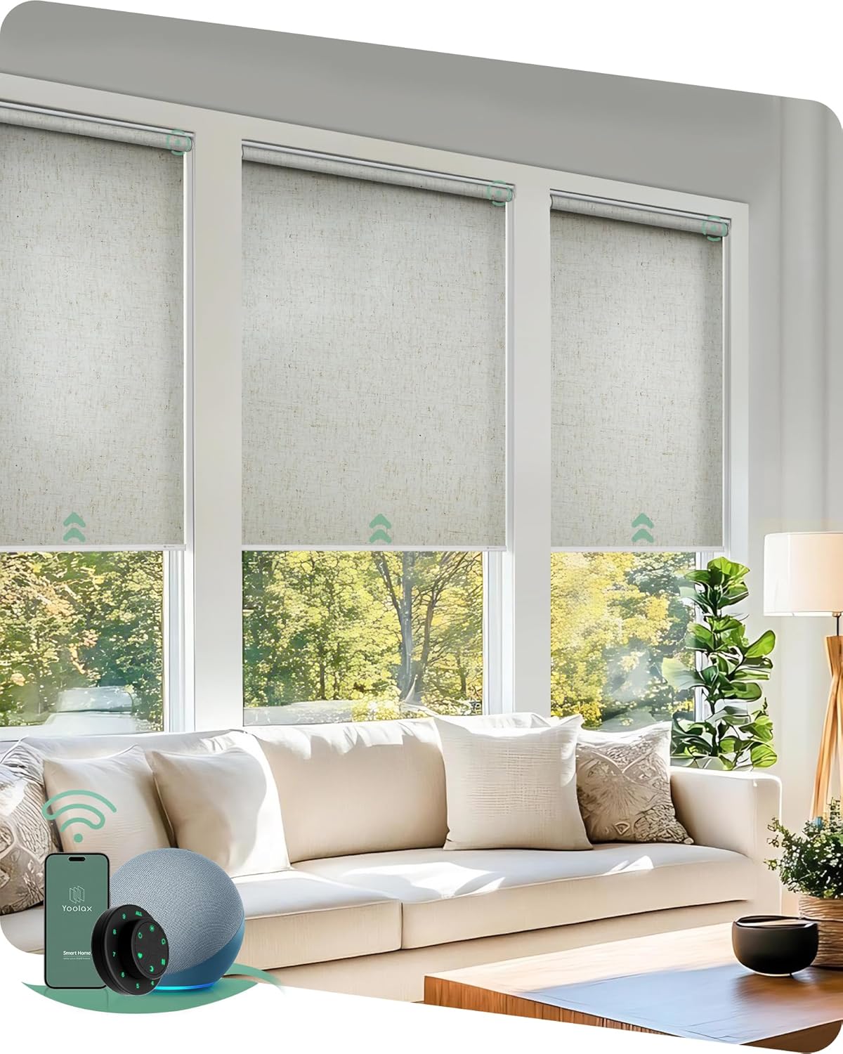 Yoolax Motorized Blinds with Remote, Smart Blinds for Windows Motorized Roller Shades, Automatic Window Shades Compatible with Alexa Custom Size (Light Filtering-Linen Beige)