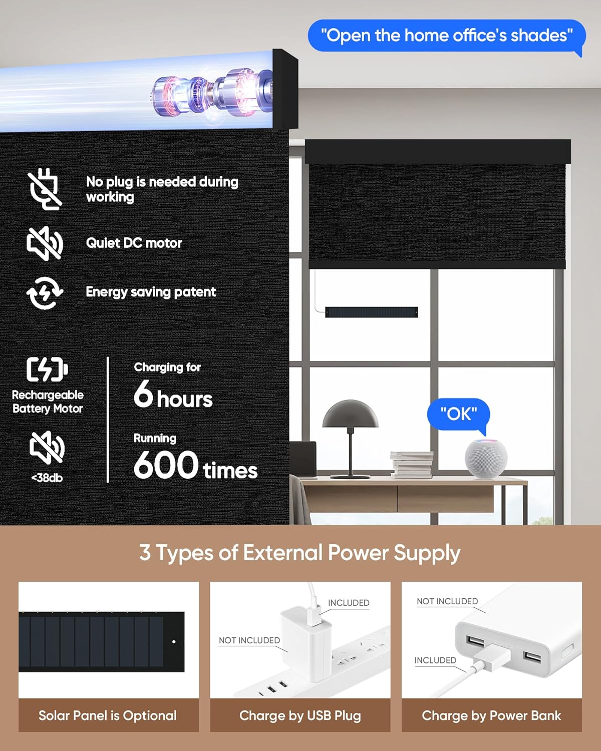 Kincmo Motorized Blinds with Remote,100% Blackout Motorized Roller Shades Work with Apple Homekit,Alexa,Google, Custom Electric Blinds with App,Voice Control (Aqua Waves Black)