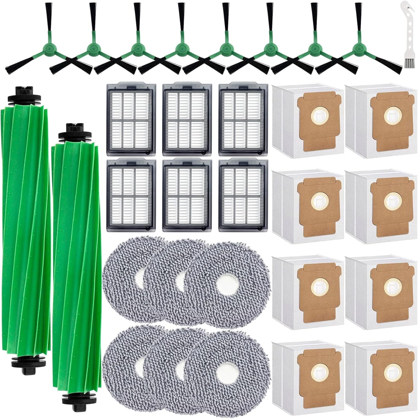 Replacement Parts Accessories Kit for iRobot Roomba Plus 505 Combo 405 Combo Robot Vacuum Cleaner, 2 Roller Brush, 6 Mop Pads, 6 Filters, 8 Side Brush, 8 Vacuum Bags