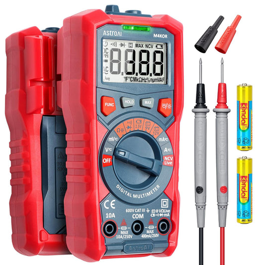 AstroAI Multimeter Tester, TRMS 4000 Counts Volt Meter Auto-Ranging Ohmmeter Digital 1.5v/9v/12v Battery Voltage Tester Measure Voltage Current Resistance Diodes Continuity Capacitance with NCV