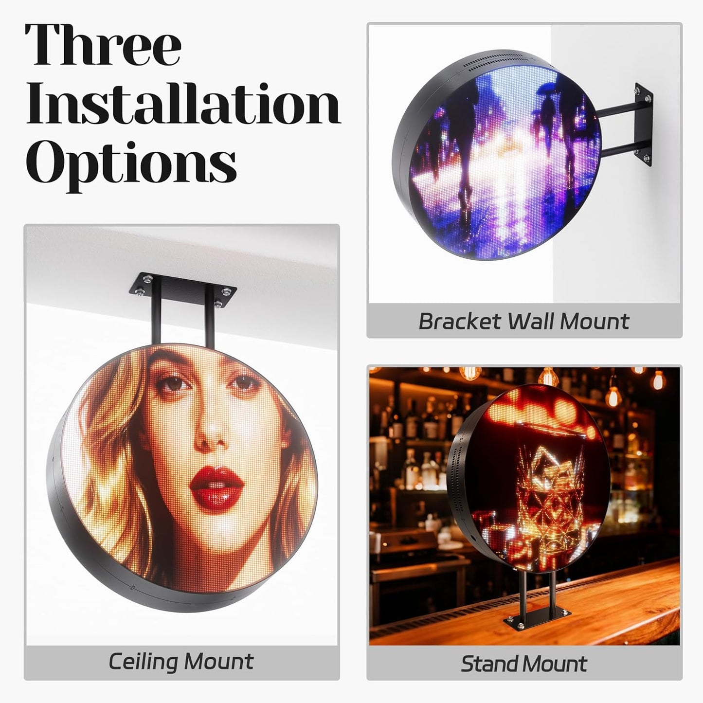 P5 Outdoor LED Light Box Sign Programmable, Round Double-Sided Full Color Custom Business Digital Display Screen, Image Video Signage Panel Board for Store Advertising Cafés, Bars 20"