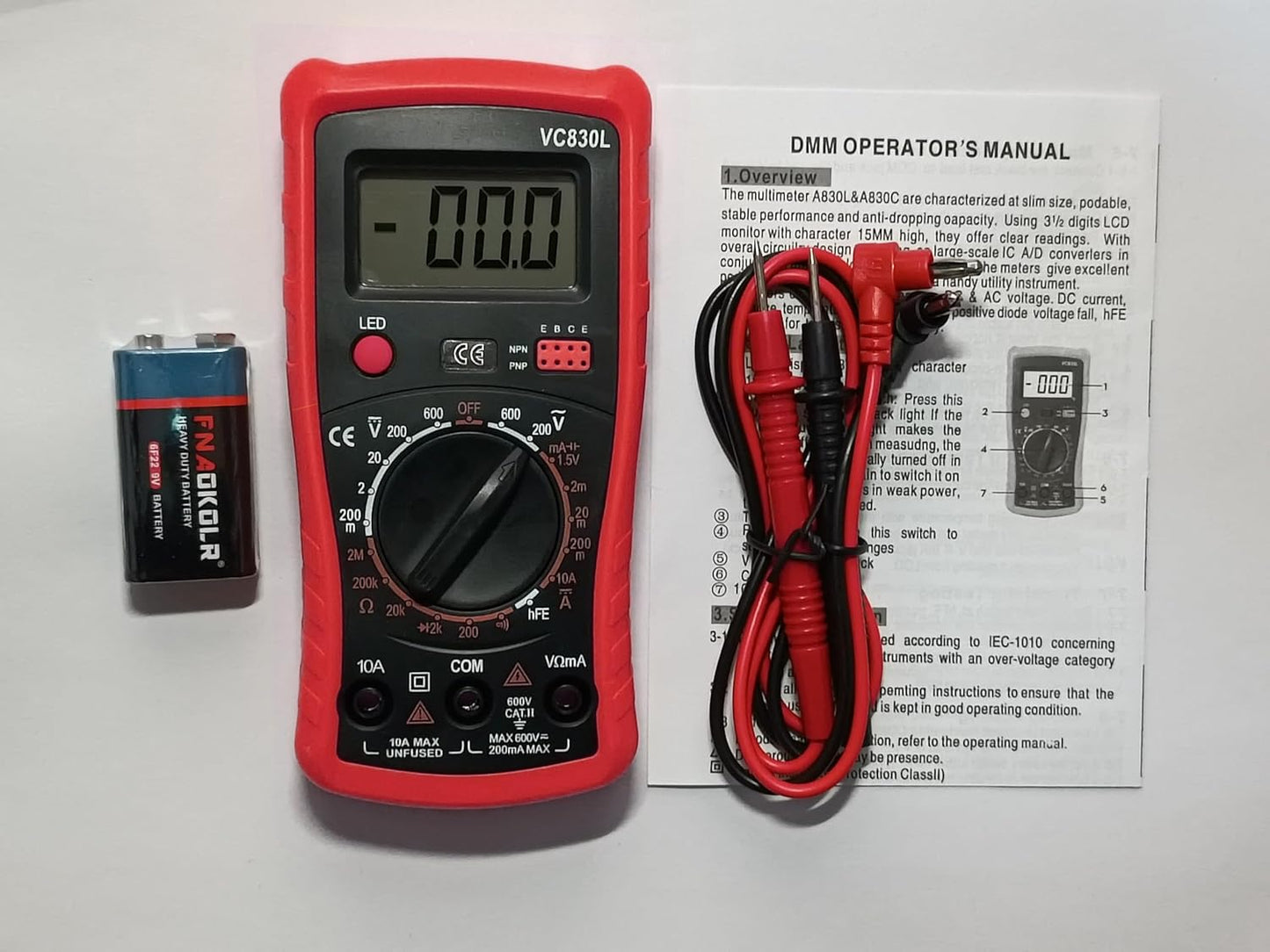 Adjustable Temperature Electric Soldering Iron Kit, Digital Multimeter Kit, Multi Tester, Voltage Tester, Measures AC/DC Voltage, Current, Resistance, Continuity, Diode, Triode Tester. (Red)