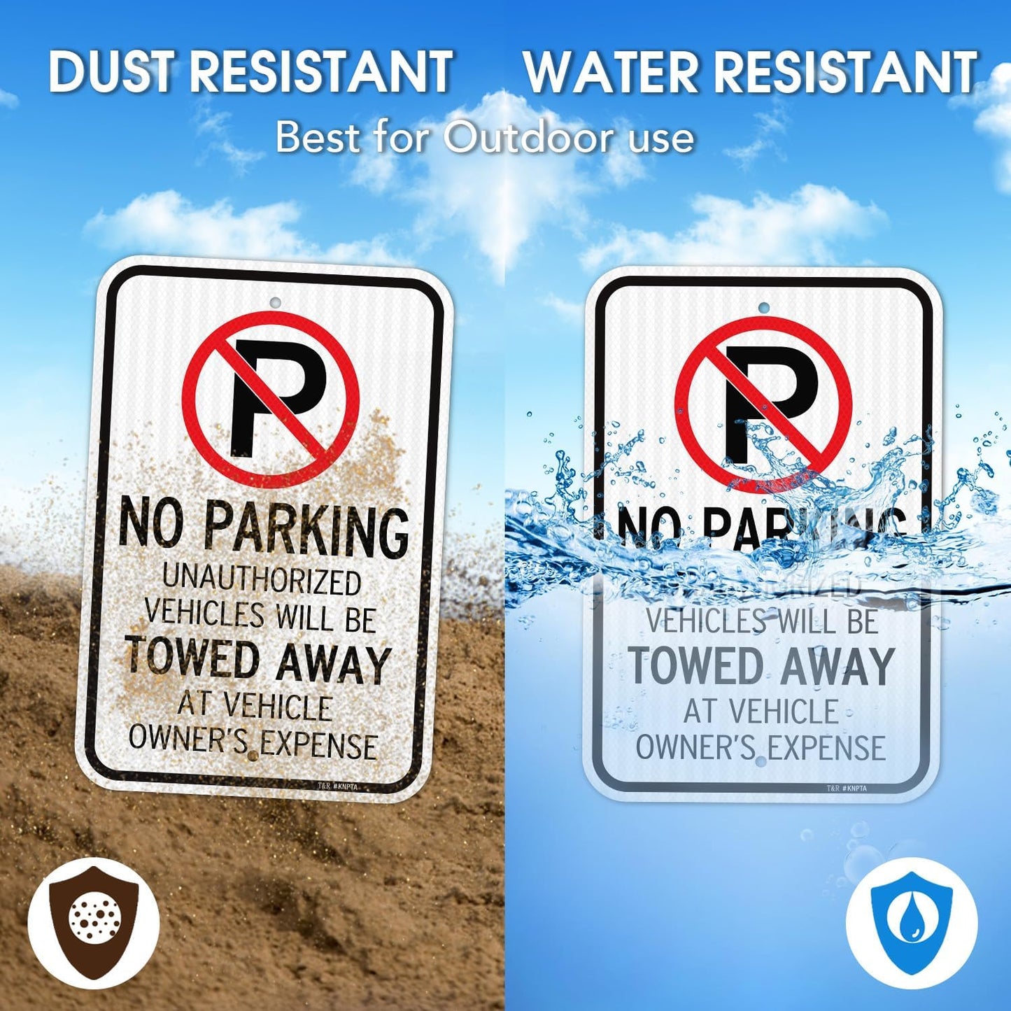 T&R (4 Pack) Large No Parking Sign Will Be Towed Away Sign, 18" x 12" Engineer Grade Reflective Sheeting, Rust Free Aluminum, Weather Resistant, Waterproof, Fade Resistant, 2 Pre-drilled Holes