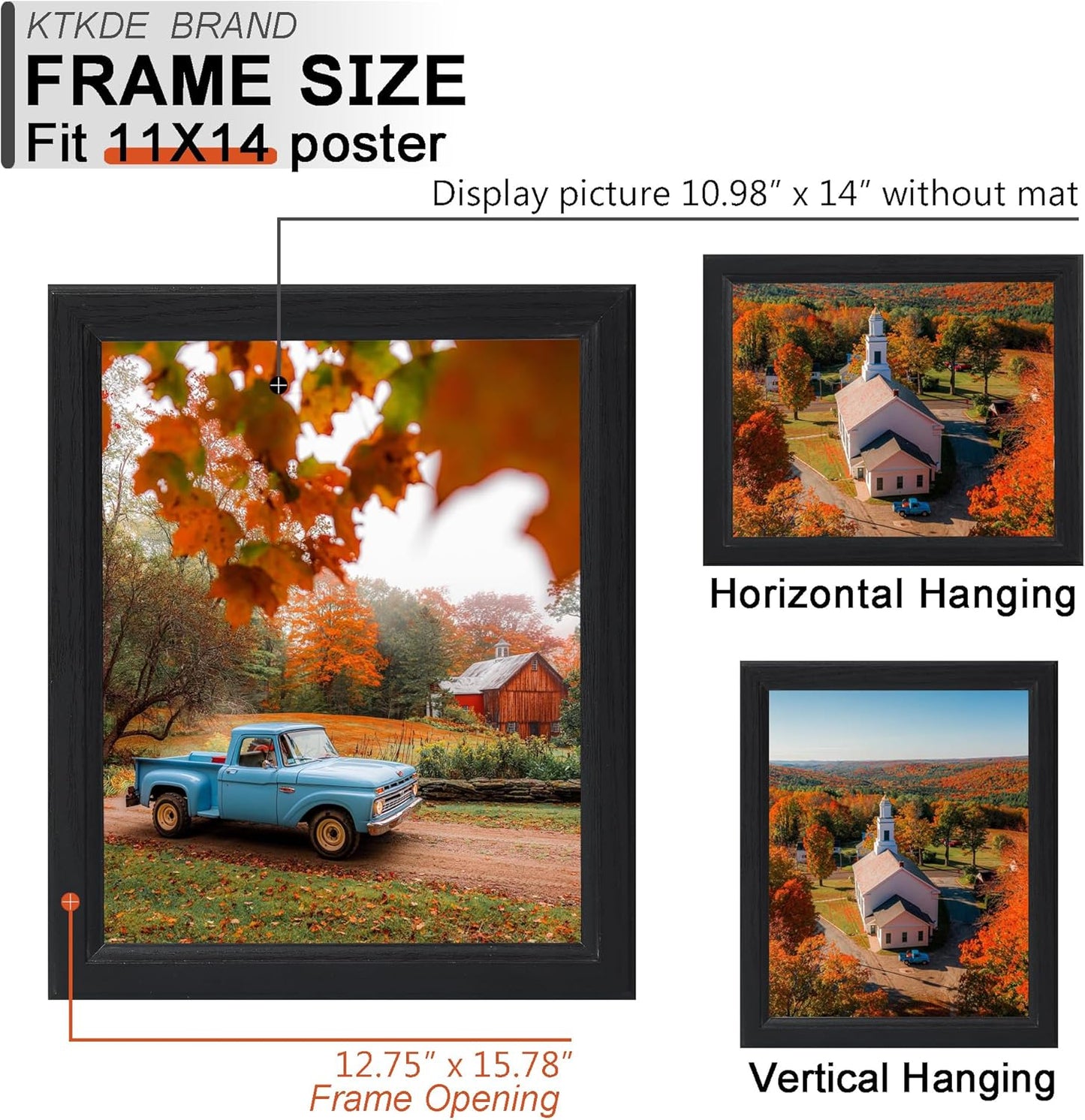 KTKDE 11x14 Picture Frame Set of 3,Black Wooden frames, Vertical & Horizontal Wall Hanging for Wall Display,Studio Gallery Photo Frame for Photos, Posters & Art Prints