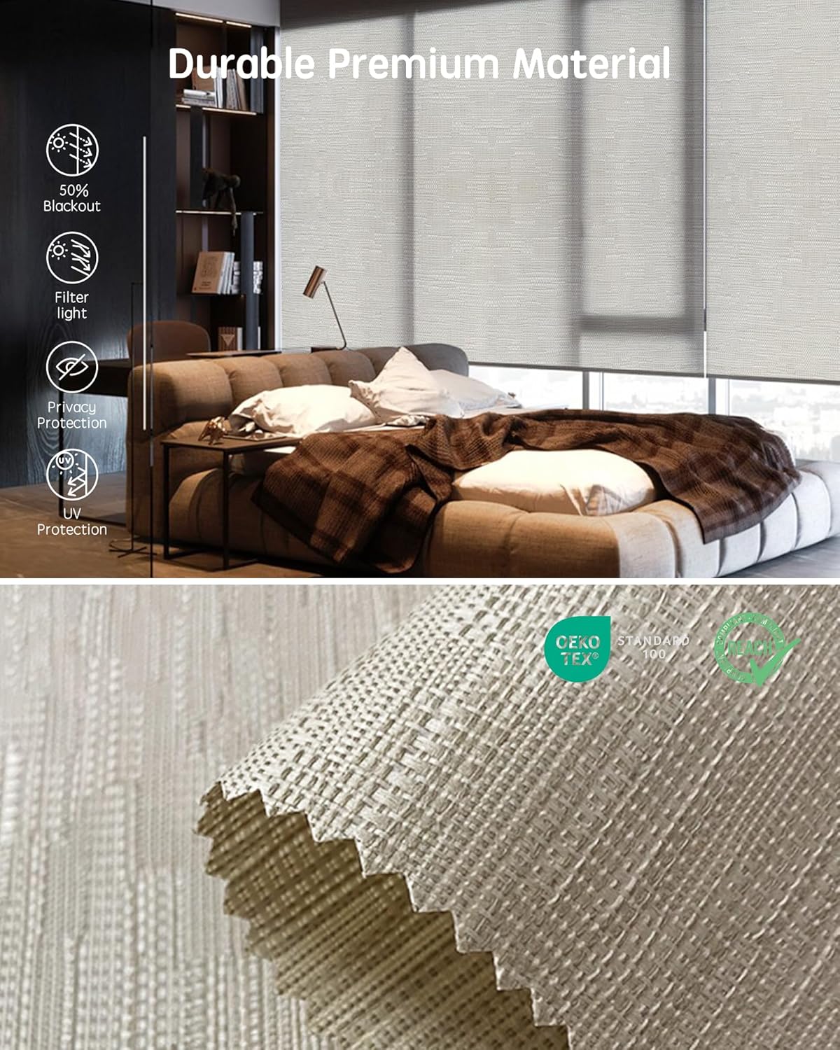 Yoolax Motorized Blinds with Remote, Smart Blinds for Windows Motorized Roller Shades, Automatic Window Shades Compatible with Alexa Custom Size (Light Filtering-Jacquard Coffee)