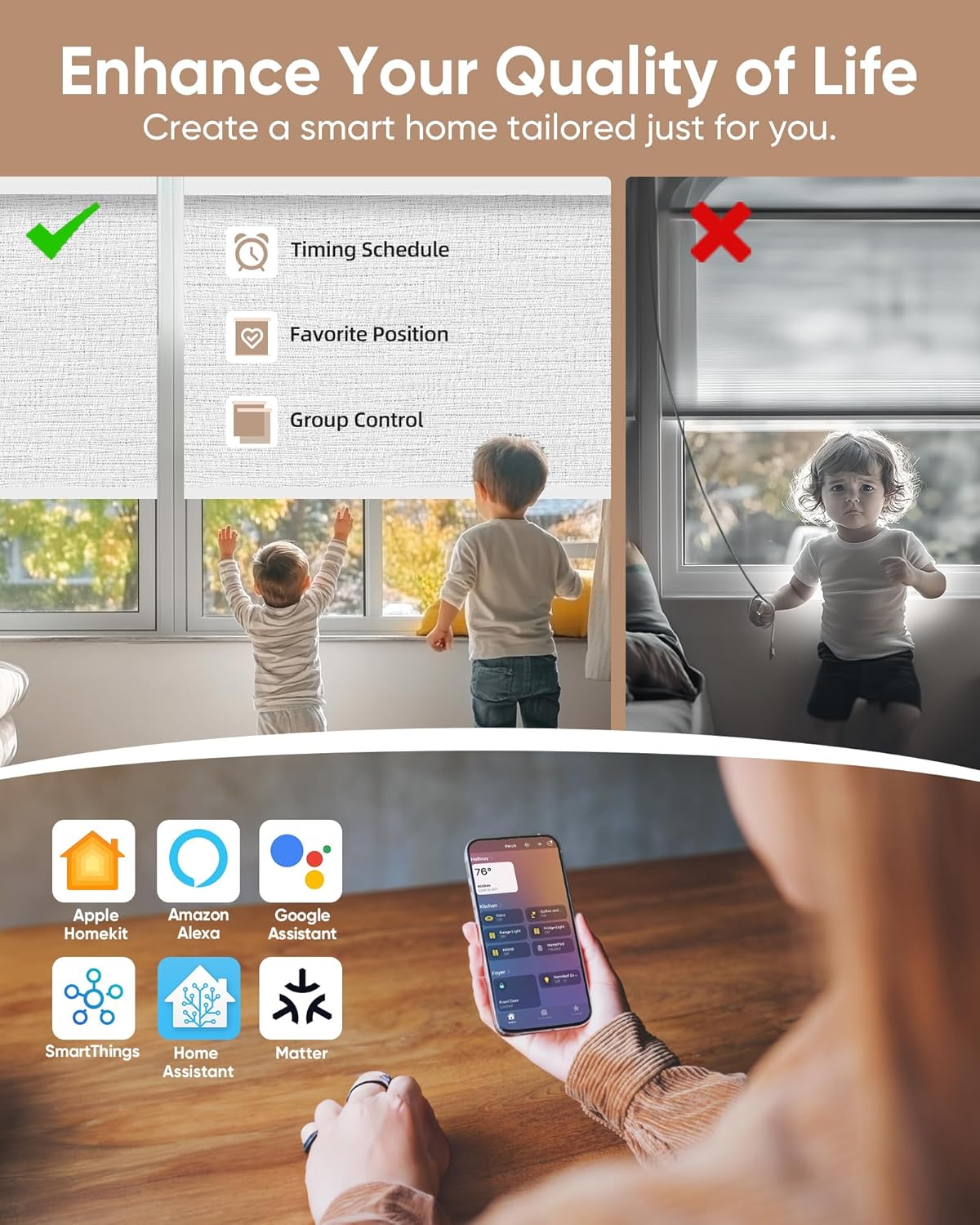 Kincmo Motorized Blinds with Remote,100% Blackout Motorized Roller Shades Work with Apple Homekit,Alexa,Google, Custom Electric Blinds with App,Voice Control (Aqua Waves White)