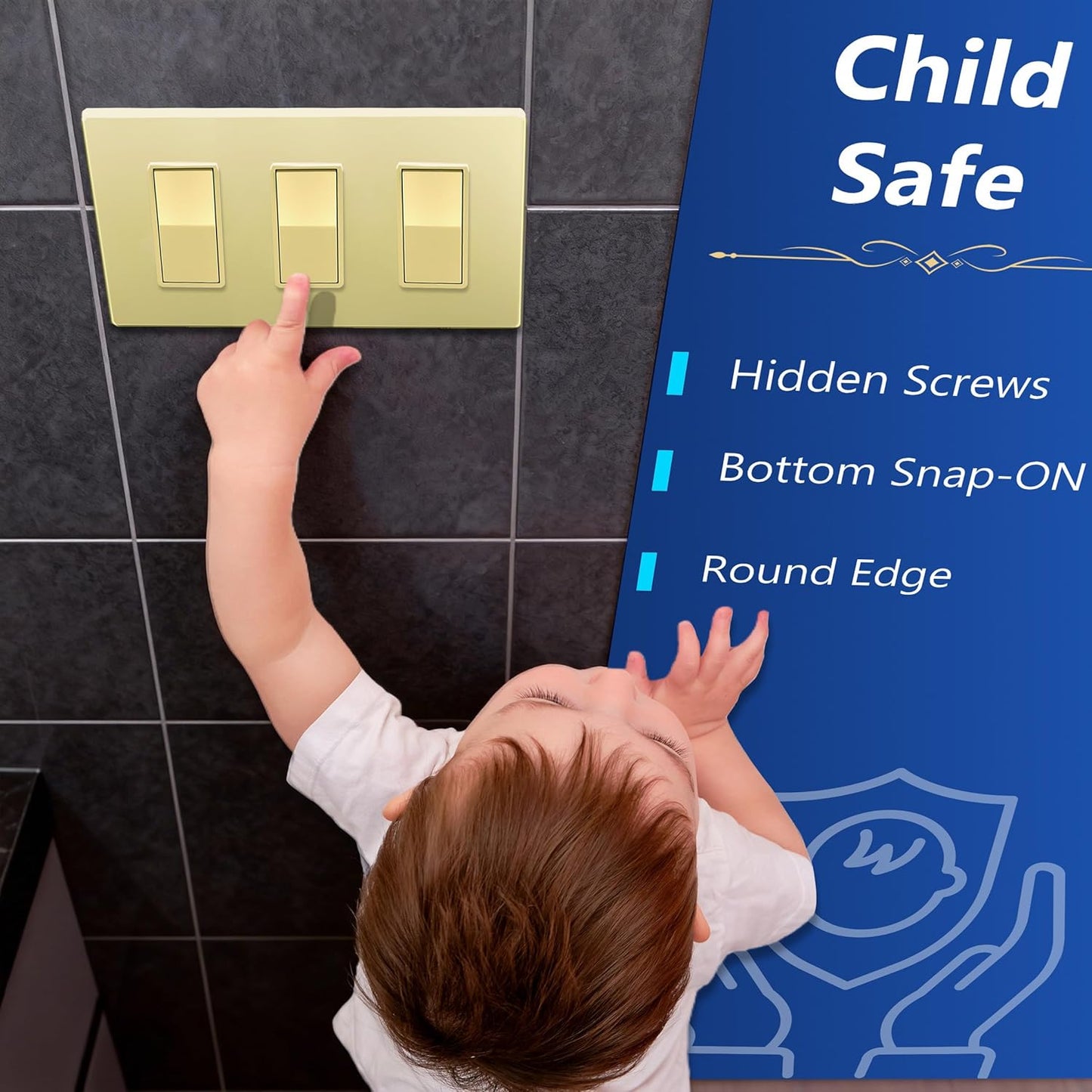 LIDER Matte Finish Decorator Switch Cover, Screwless Wall Plate, Mid-Size 3-Gang 4.88" x 6.77", Unbreakable Polycarbonate Thermoplastic, UL Listed, LSWP-33M-GD, Gold