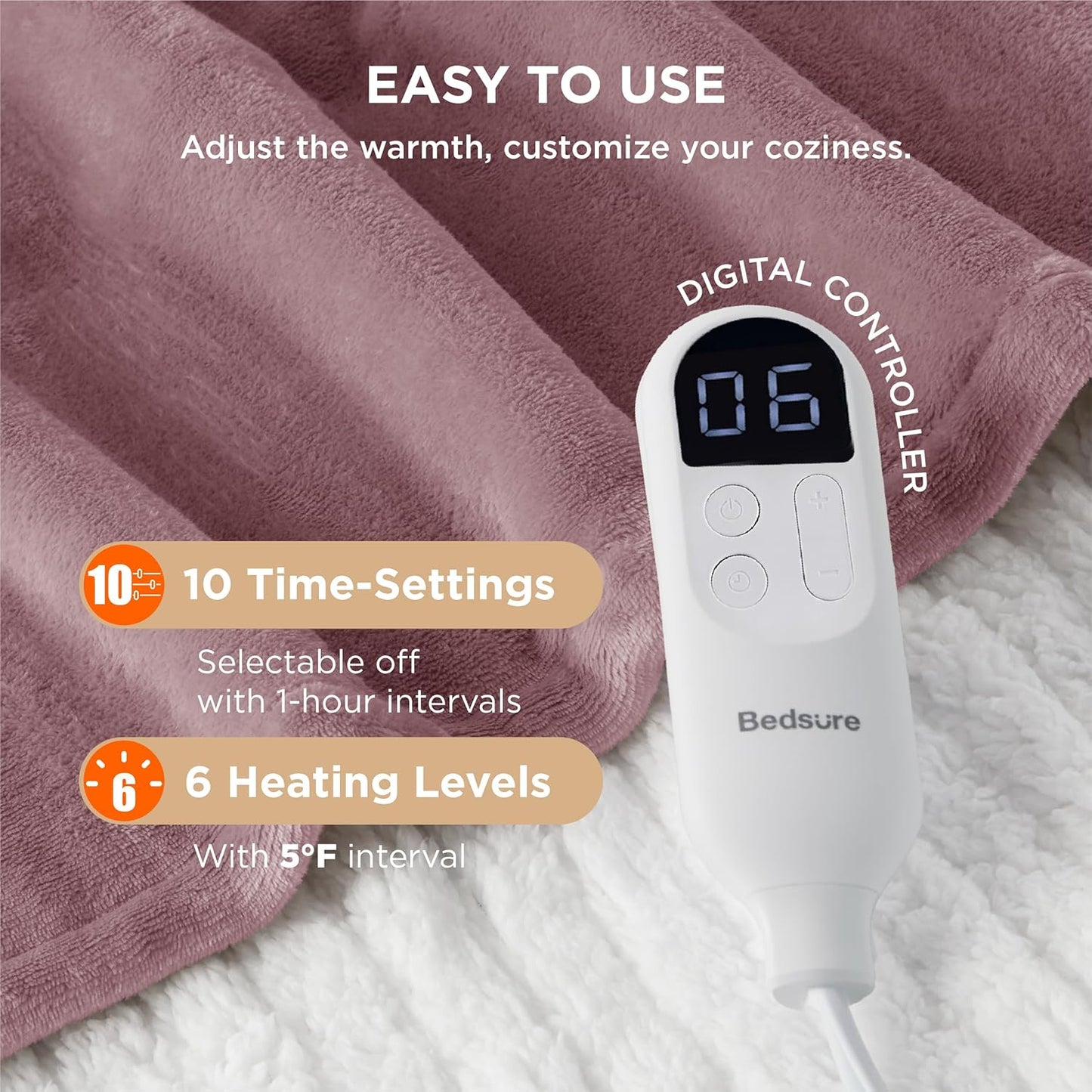 Bedsure Electric Blanket Twin - Soft Flannel Heated Blanket, Fast Heating with 10 Time Settings & 6 Heat Settings, Warm Gifts for Women Grandma (62x84 inches, Pink)