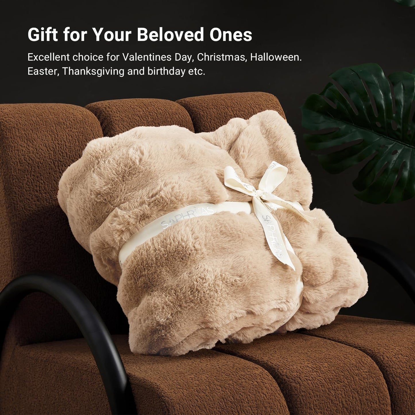 SAPHREAS Faux Fur Throw Blanket for Couch, Fluffy Fuzzy Bubble Blanket for Sofa Bed Living Room, Decor Soft Cozy Gifts for Women Men, 50x60” Khaki