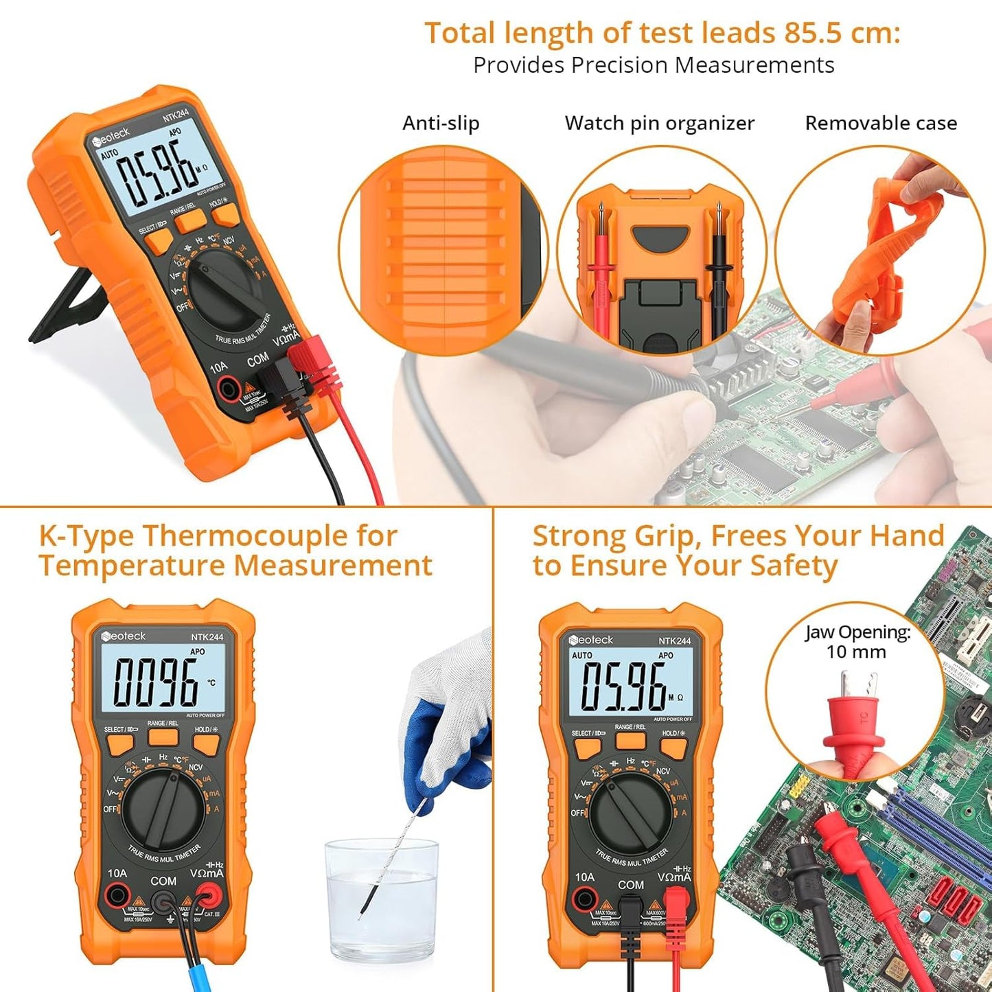 Neoteck 6000 Counts Digital Multimeter with NCV and TRMS Auto Range Multimeter for AC/DC Voltage&Current,Resistance,Capacitance,Frequency,Temperature,Duty Ratio,Continuity Voltmeter for Car Circuit