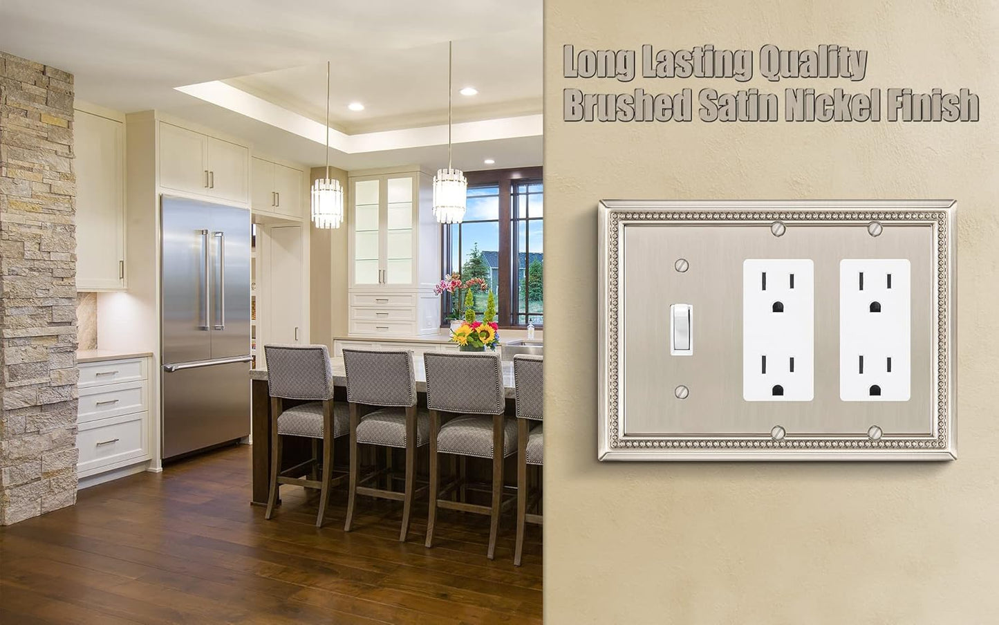 Henne Bery Sunken Pearls Heavy Duty Decorative Wall Plate Switch Plate Outlet Cover (Single Toggle/Double Decorator, Satin Nickel)
