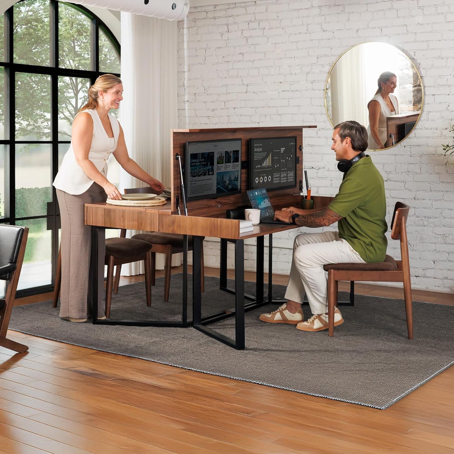 Transformer Table - Dining Table to Computer Desk, Work-from-Home Office, Gaming Desk, Study Desk, Space-Saving Adjustable Furniture, Dark Brown