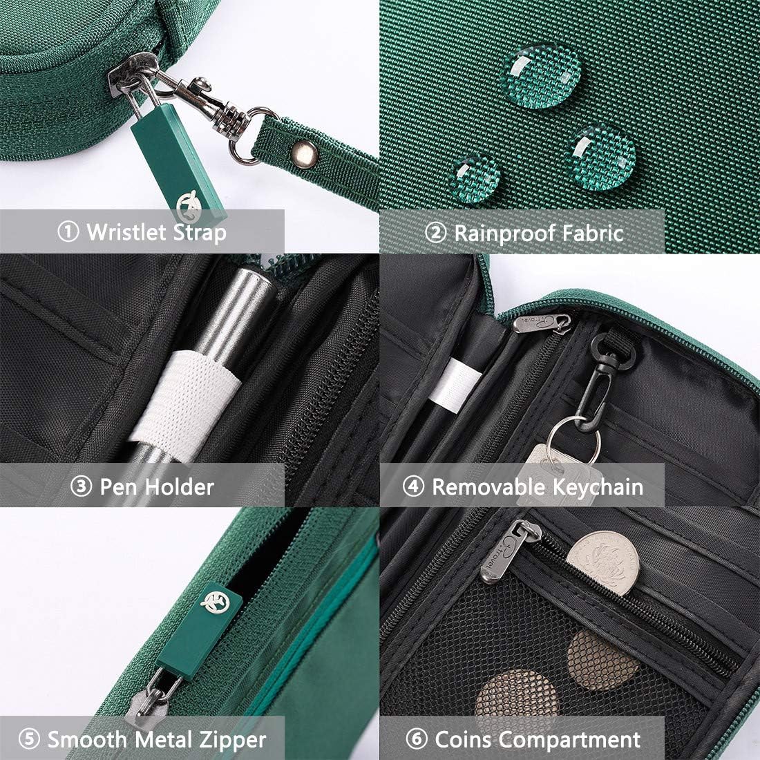 VanFn RFID Travel Passport Wallet, Family Passport Holder, Trip Document Organizer P.Travel Series (Nylon - Green)