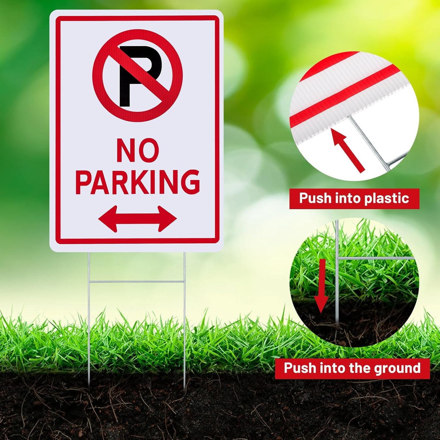 Kigley 4 Pcs No Parking Signs with H Stake 14 x 10" Plastic Waterproof Double Sided No Parking Outside Signs, Weatherproof and Fade Resistant, Easy to Mount
