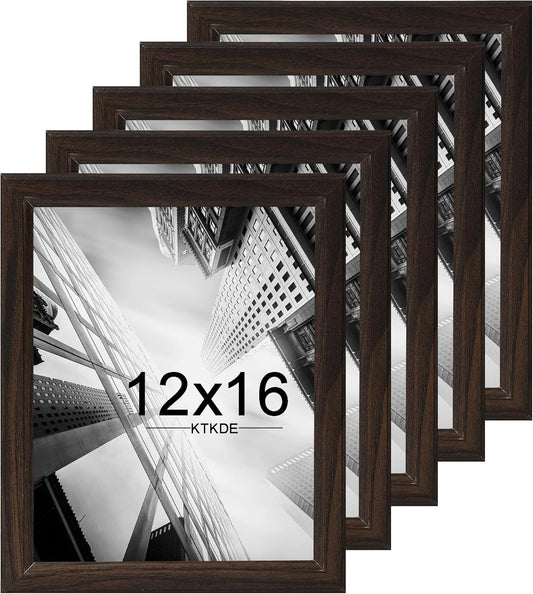 KTKDE 12x16 Picture Frame Set of 5,Walnut Wooden frames, Vertical & Horizontal Wall Hanging for Wall Display,Studio Gallery Photo Frame for Photos, Posters & Art Prints