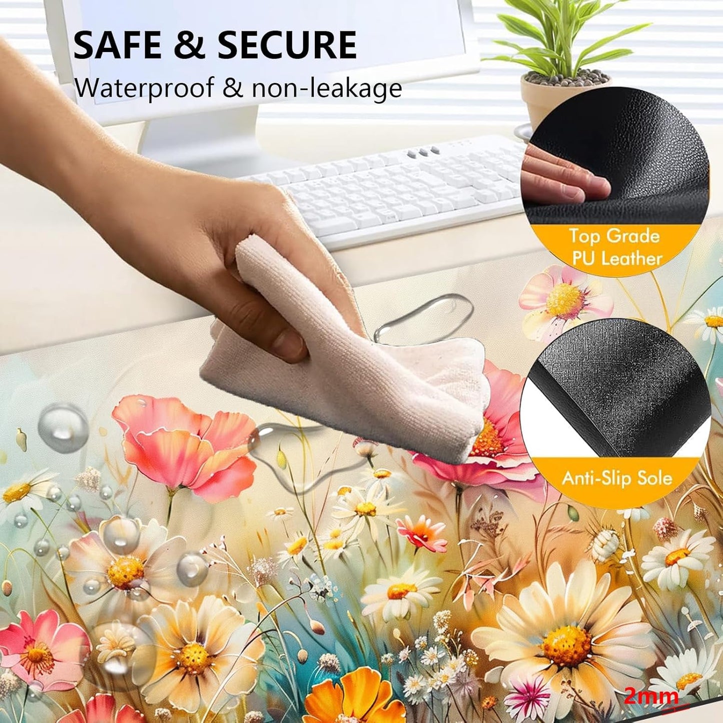 Heated Mouse Pad with 3 Levels Heated & 3 Hours Auto Shut-Off Mouse Pad for Warming Hands in Office Home, 31.5" x 13"Large Safe Desk Mat Hand Warmer，Colorful Flowers