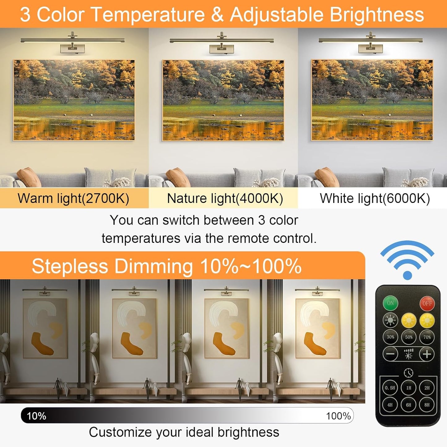 Antique Bronze Picture Light, 23.6 Inch Remote Control Painting Lights for Wall Cordless, 3CCT Dimmable Wall Lights for Pictures, Rechargeable Art Light for Pictures On Wall with Timer
