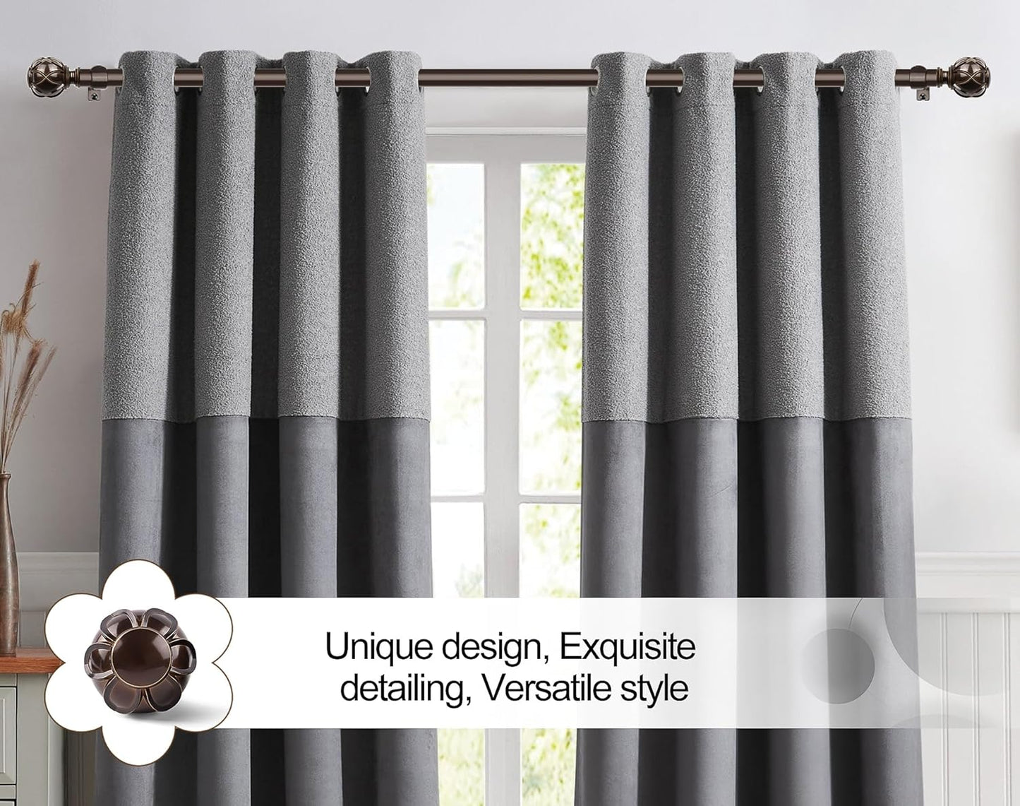 KAMANINA 1 Inch Curtain Rod Telescoping Single Drapery Rod 36 to 72 Inches (3-6 Feet), Antique Bronze Curtain Rods for Windows 24 to 68 Inches, Netted Texture Finials