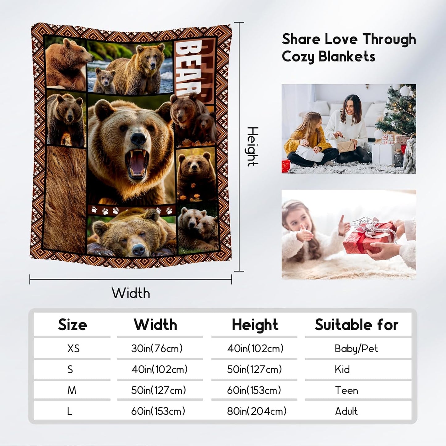 Blankets for Dad, Bear Blanket Gifts for Men Boys Adults, 60"x80" Forest Animal Throw Gift for Hunters - Soft, Fuzzy & Cozy Flannel Throws Wildlife Country Decor