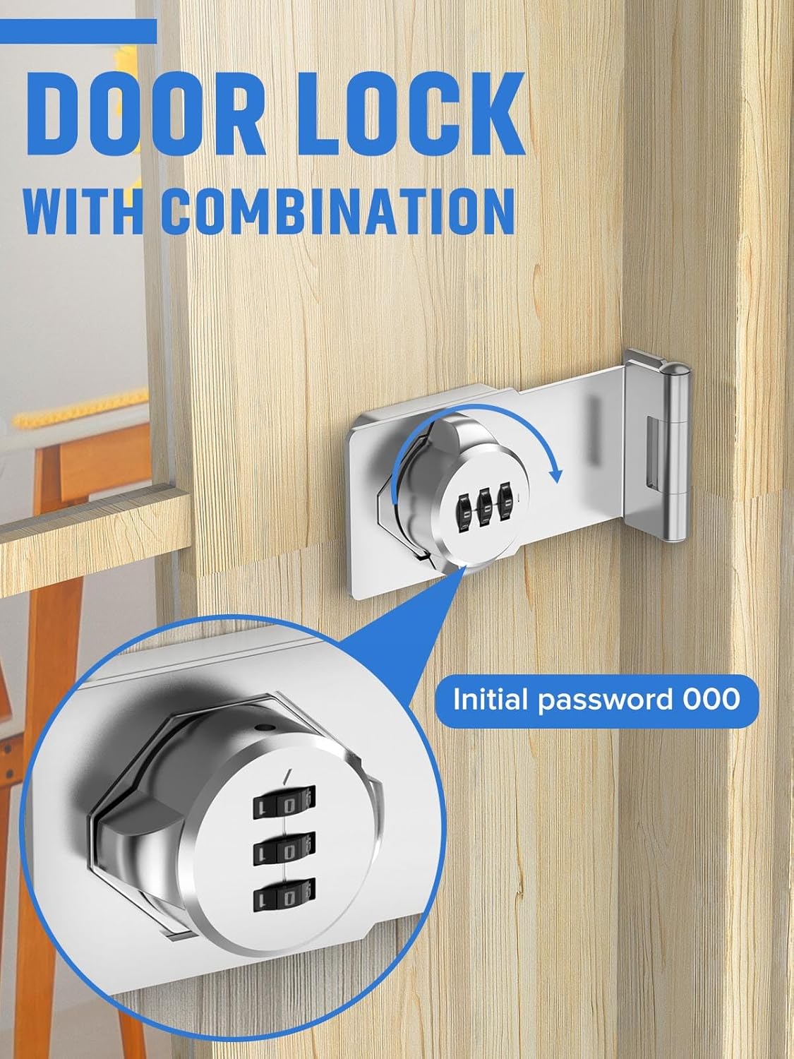 Cabinet Password Hasp Locks, 90 Degree Barn Door Lock, Household Security Combination Latch for Locker, Fence, Bathroom, Outdoor, Garden (Silver-1PC)