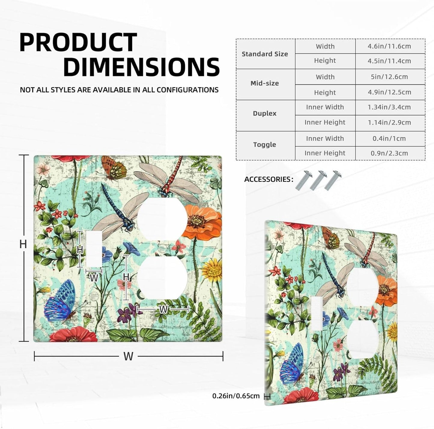 Dragonflies Flowers Butterfly 2 Gang 1 Toggle 1 Outlet Outlet Light Switch Cover Decorative Wall Plate Cover For Home Living Bedroom Kitchen Decorative