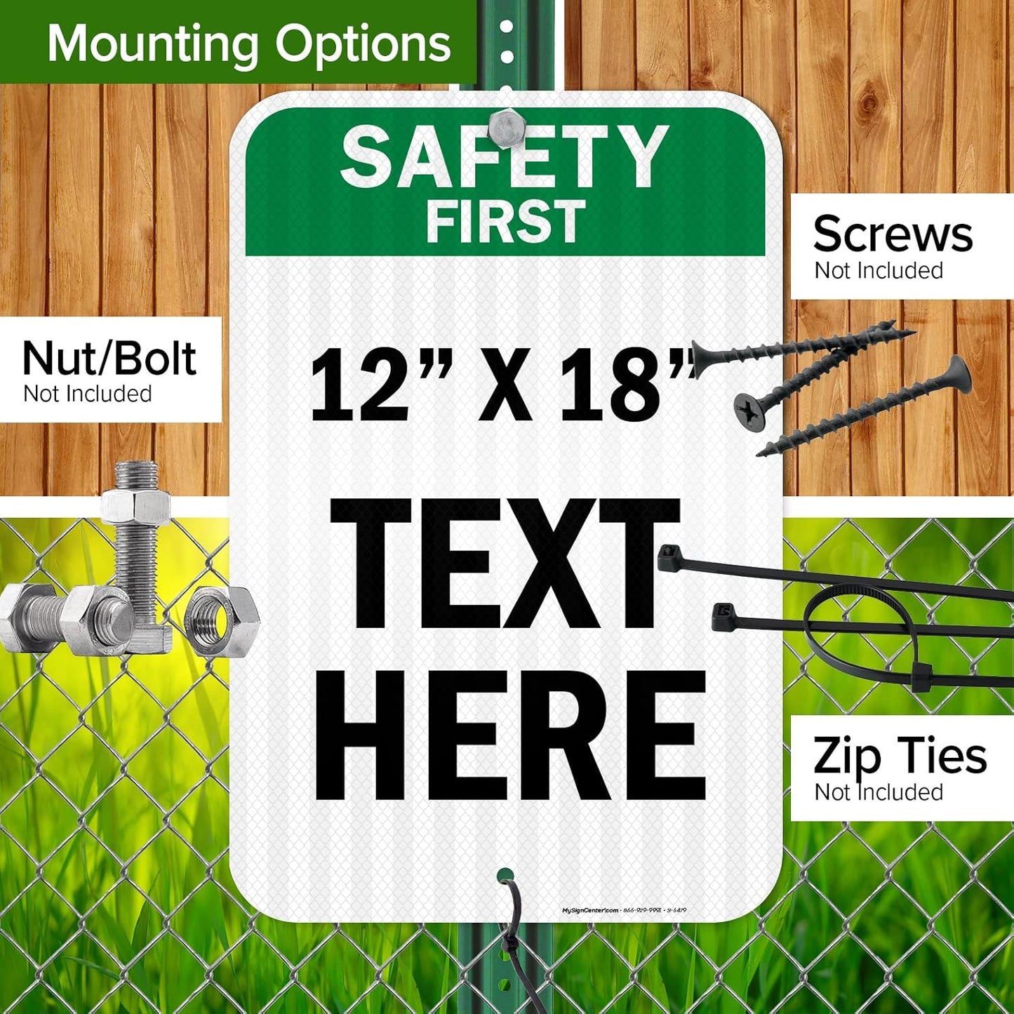 Custom Safety First Sign, OSHA Sign, 12x18 Inches, 3M EGP Reflective, Rust Free .063 Aluminum, Fade Resistant, Made in USA by My Sign Center
