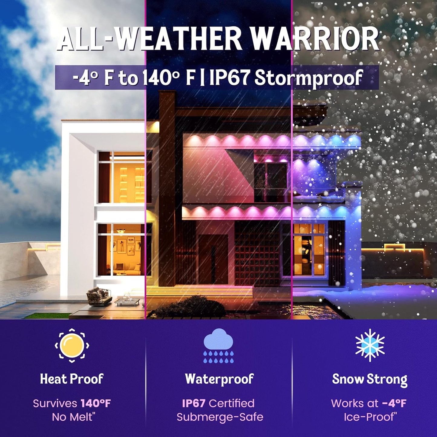 Fitop Permanent Outdoor Lights, 150FT RGB Outdoor Lights for House Decor, Smart Eaves Lighting, Extendable LED Strip with IP67 Waterproof, Music Sync, APP/Voice/Remote Control, Alexa/Google Compatible