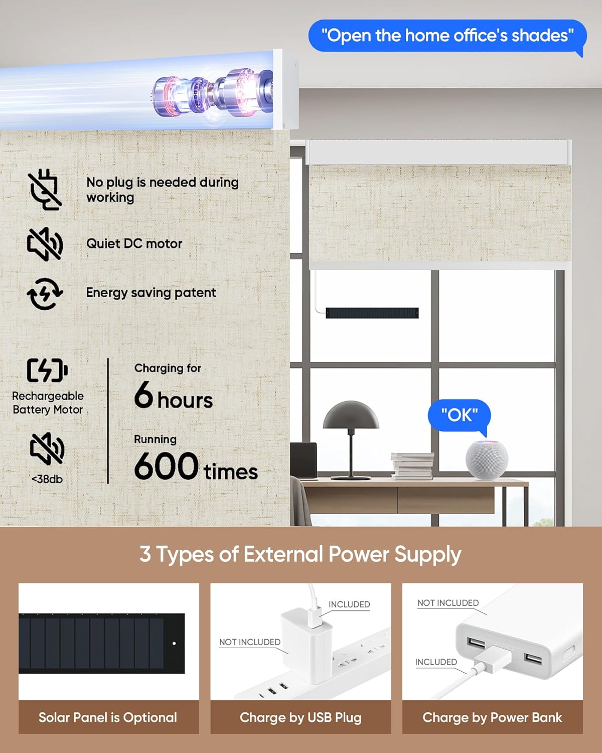 Kincmo Motorized Blinds with Remote,100% Blackout Motorized Roller Shades Work with Apple Homekit,Alexa,Google, Custom Electric Blinds with App,Voice Control (Linen Stone)
