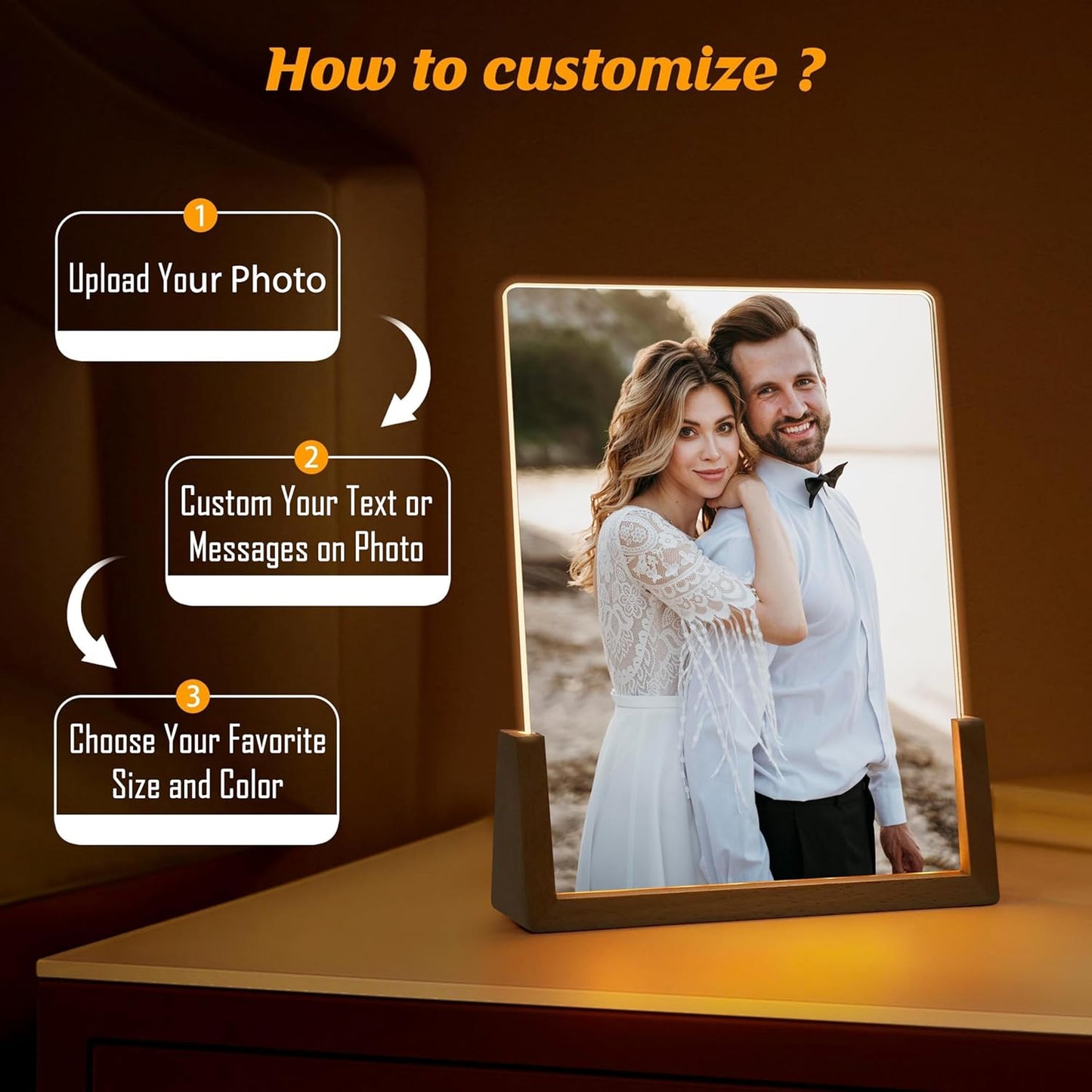 NAZENTI Personalized Picture Frame with Led Light, Custom Photo Collage Frame Lamp, Custom Picture Gifts, Couple Photo Lamp, Wedding Gift for Couple, Valentine Day Gifts for Girlfriend Boyfriend