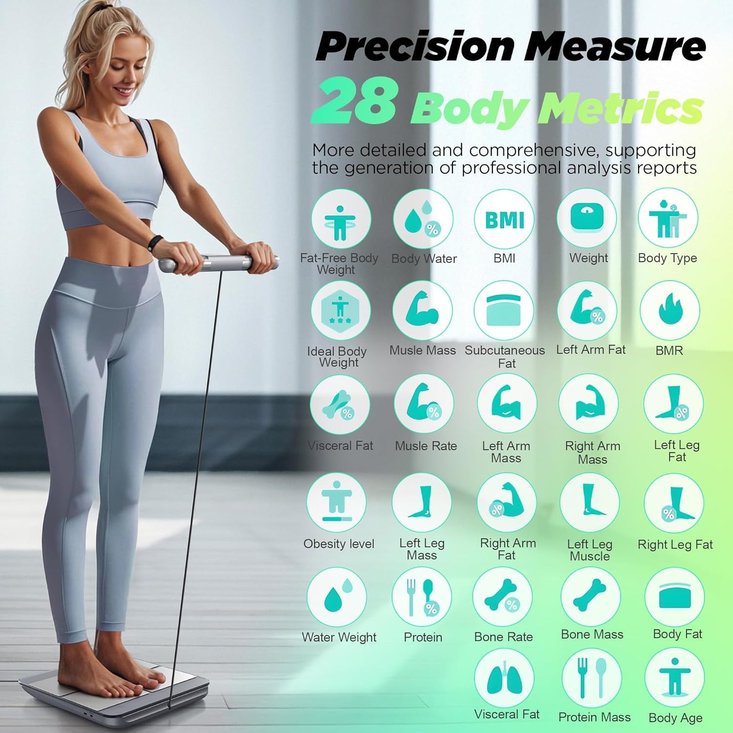 RunStar Scale for Body Weight and Fat Percentage, 8-Electrodes Precision Digital Smart Scale for BMI 28 Body Composition Measurement, Silver Bathroom Smart Scales with Large Display